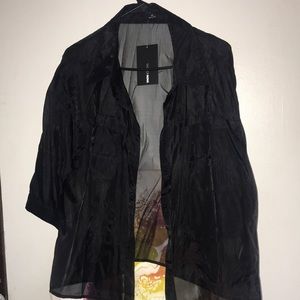 Black see through button up
